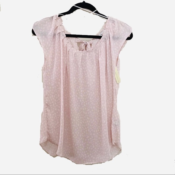 LC Lauren Conrad Pleated Top (Pink Leaf Print) - Picture 1 of 6